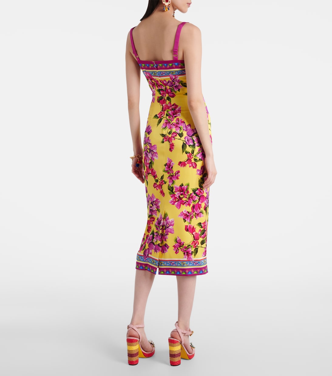 Abito midi Taormina in misto seta con stampa floreale | Dolce&Gabbana