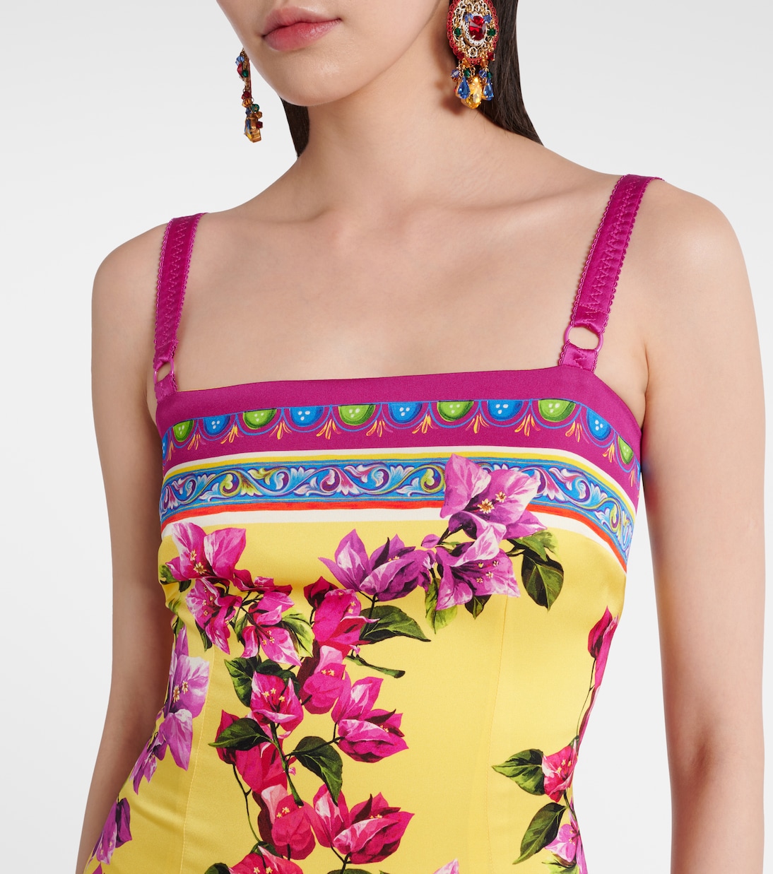 Abito midi Taormina in misto seta con stampa floreale | Dolce&Gabbana