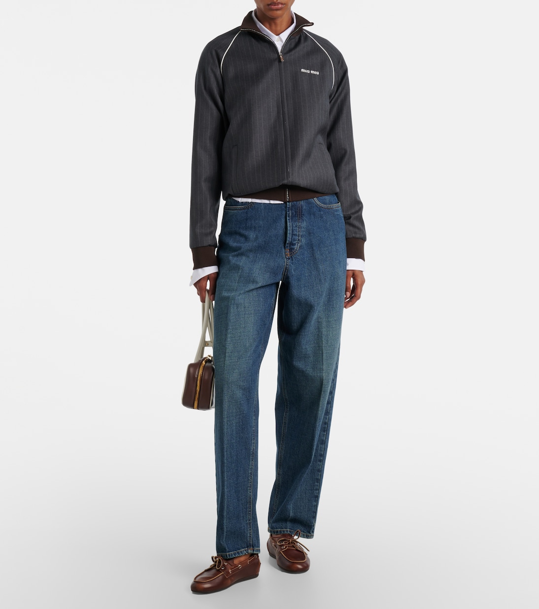 Veste blouson rayée en laine vierge | Miu Miu