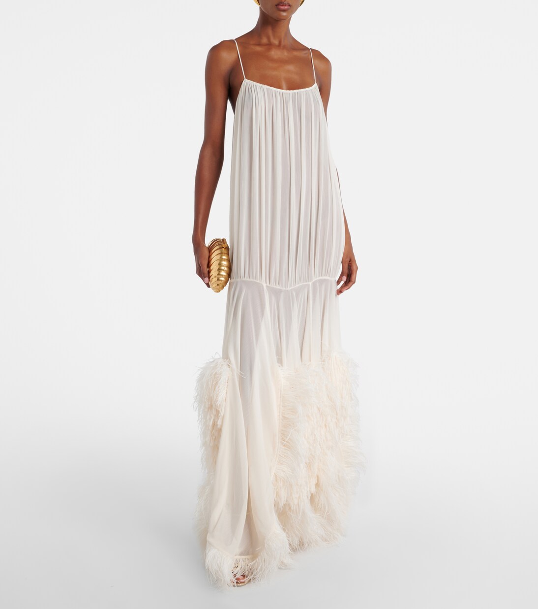 Feather-trimmed gathered gown | Xu Zhi