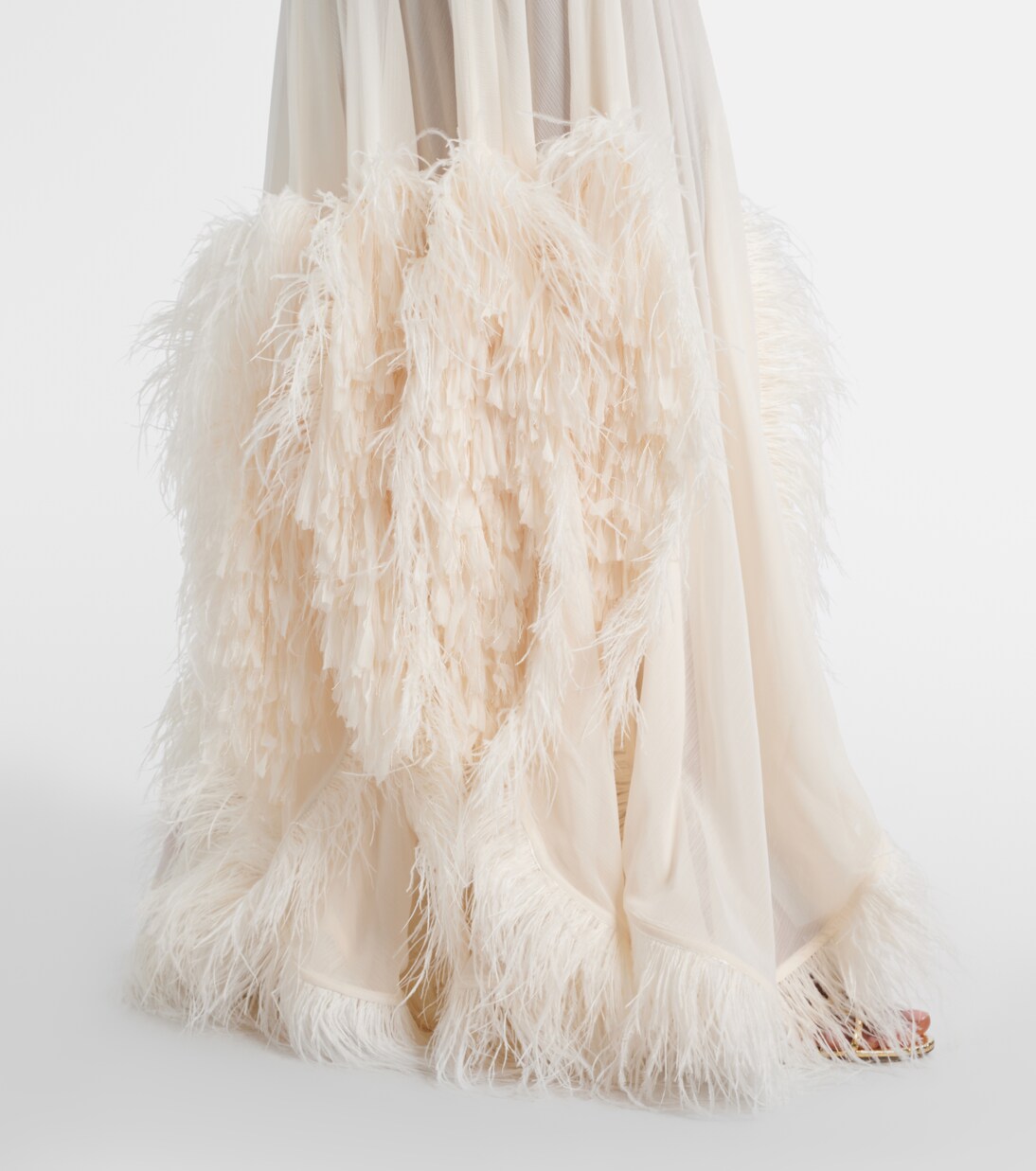 Feather-trimmed gathered gown | Xu Zhi