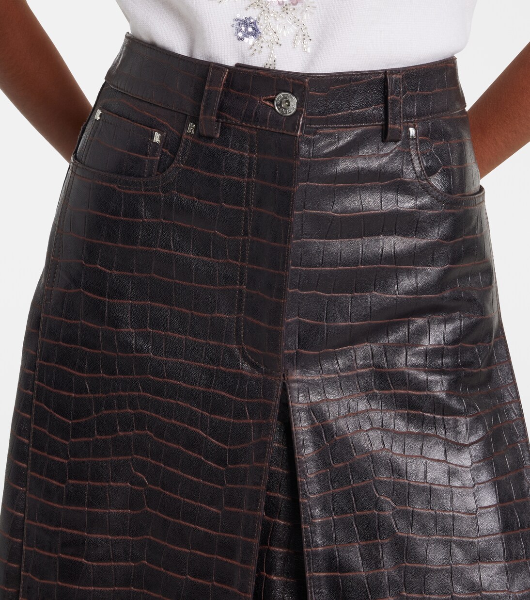 Jupe midi en cuir embossé | Rabanne