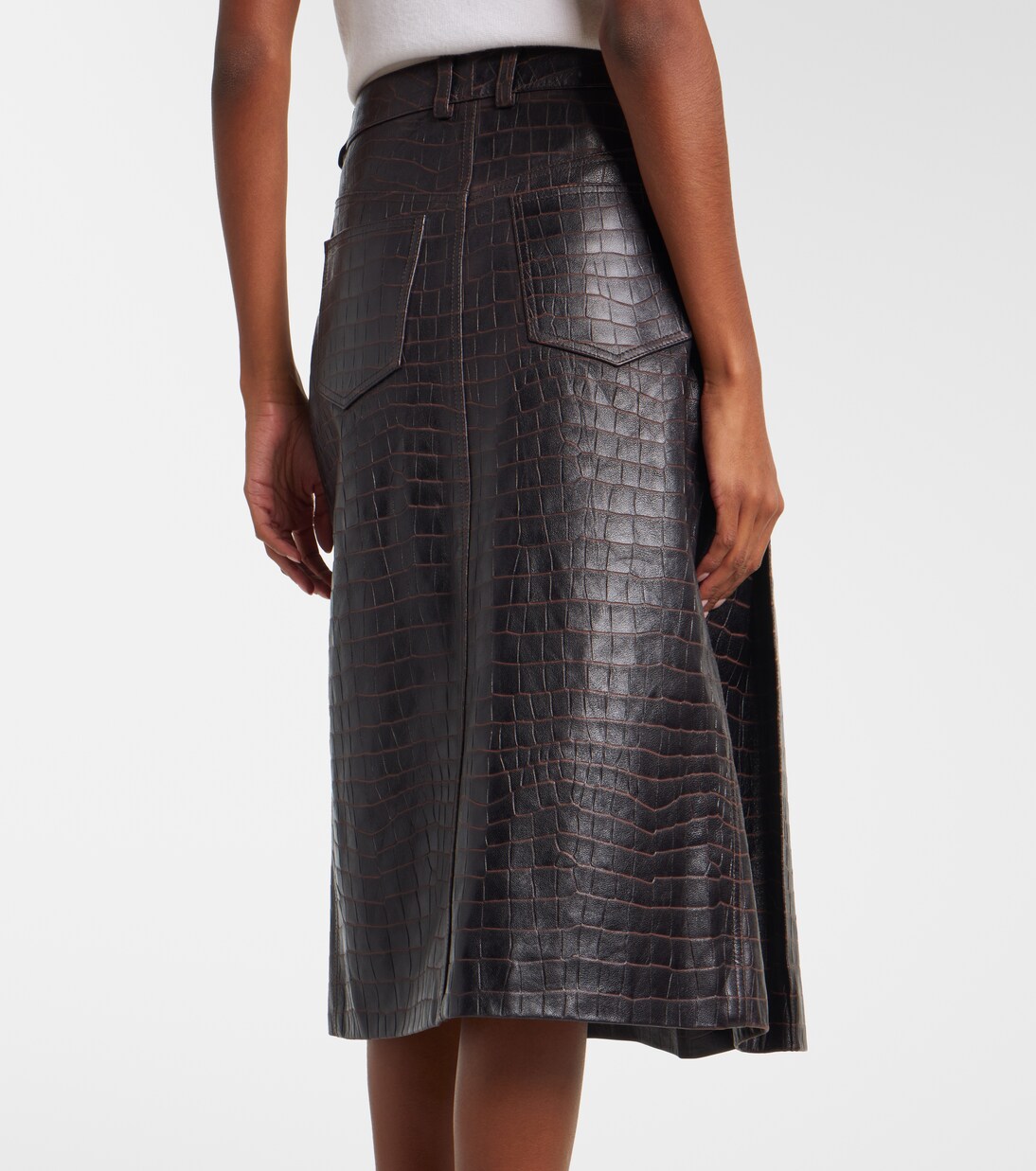 Jupe midi en cuir embossé | Rabanne