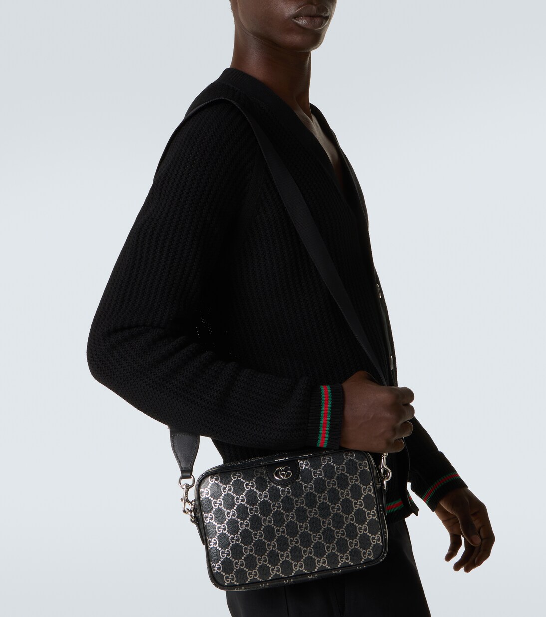 GG leather-trimmed shoulder bag | Gucci