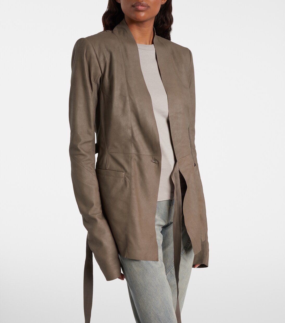 Hollywood virgin wool-trimmed leather blazer | Rick Owens