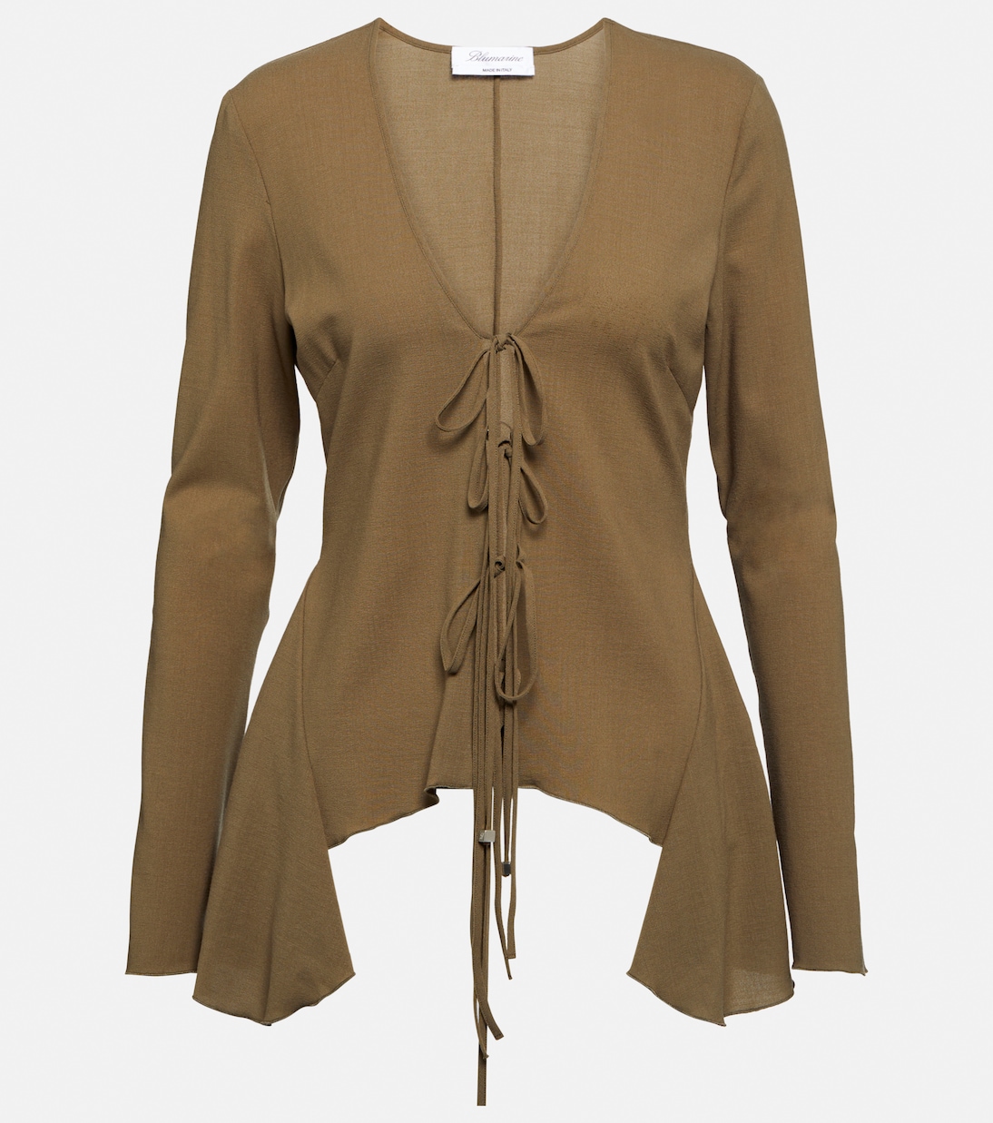 Ruffled tie-front wool-blend blouse | Blumarine