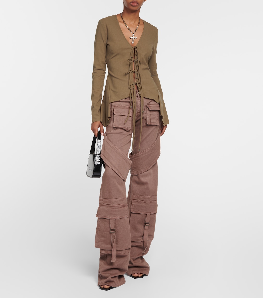 Ruffled tie-front wool-blend blouse | Blumarine