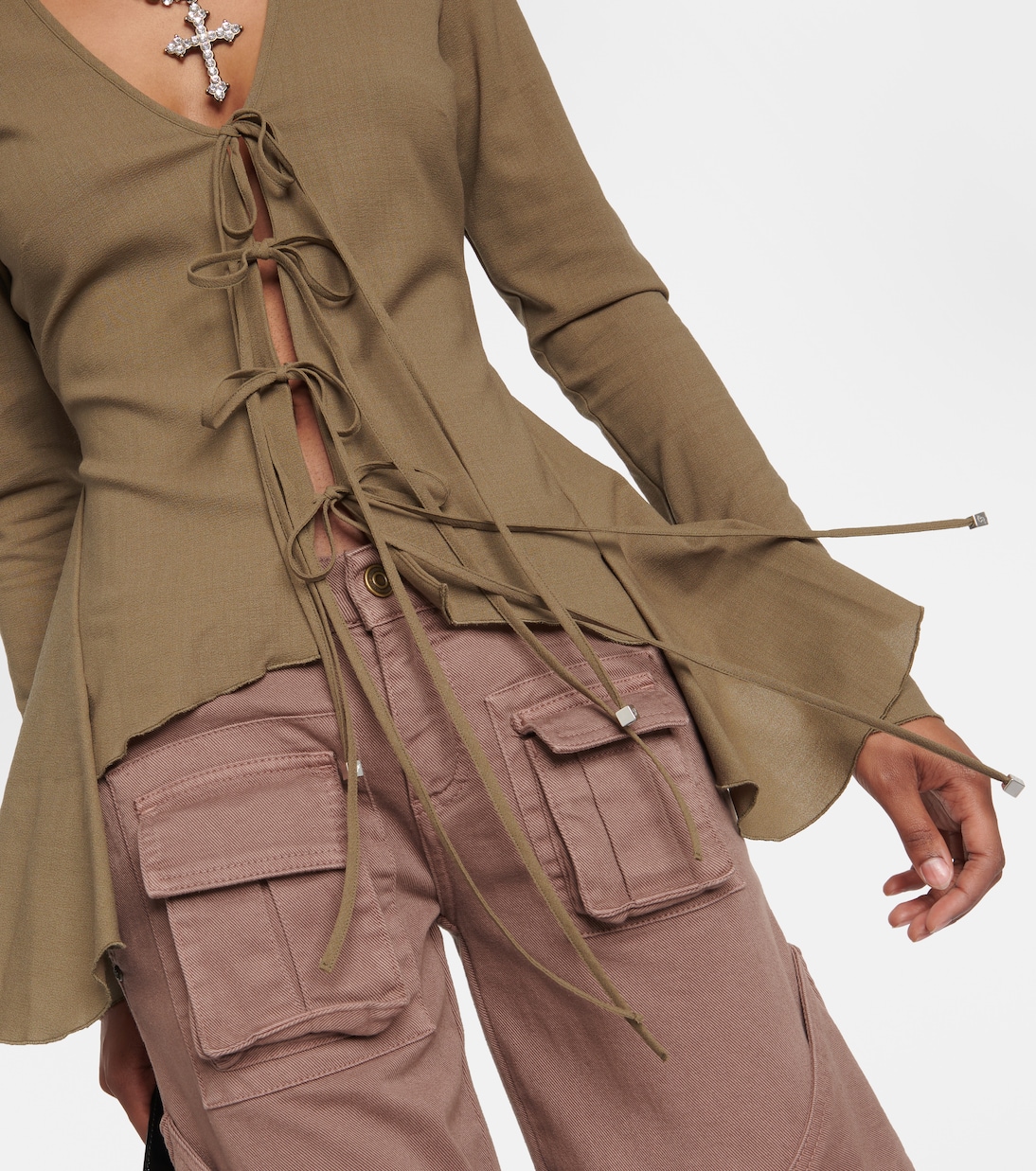 Ruffled tie-front wool-blend blouse | Blumarine