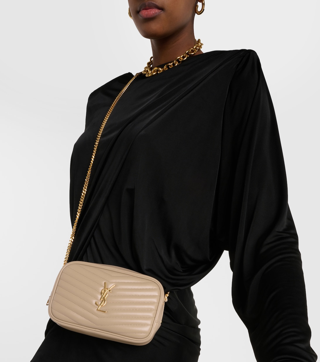 Lou Mini leather shoulder bag in beige Saint Laurent Mytheresa
