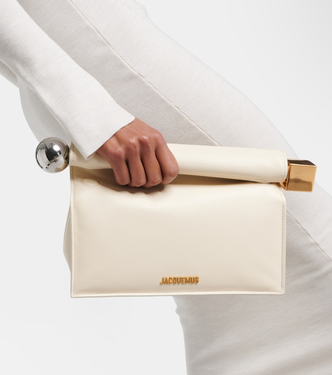 La Pochette Rond Carre leather clutch in white Jacquemus Mytheresa