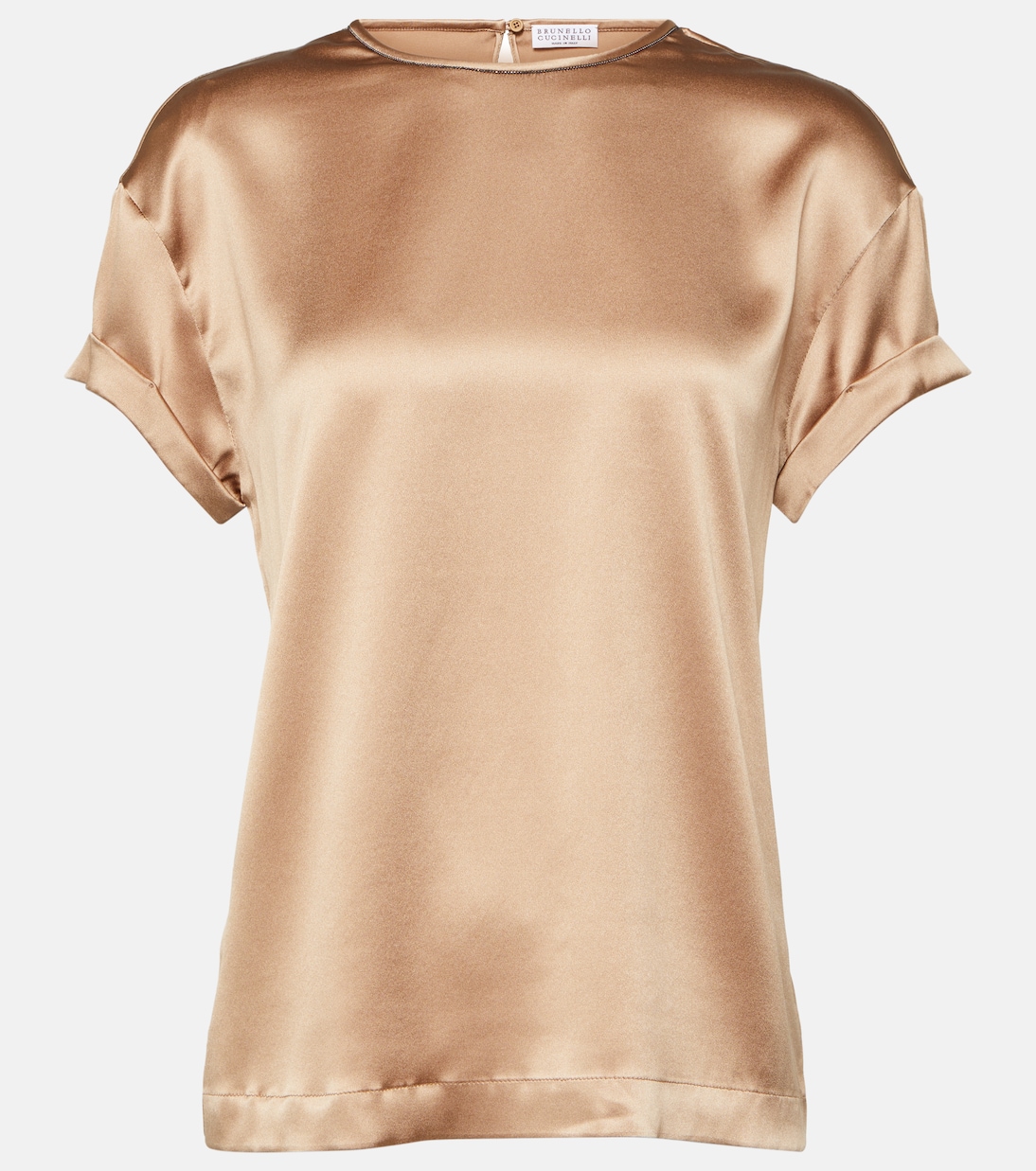 T-shirt en satin de soie mélangée | Brunello Cucinelli