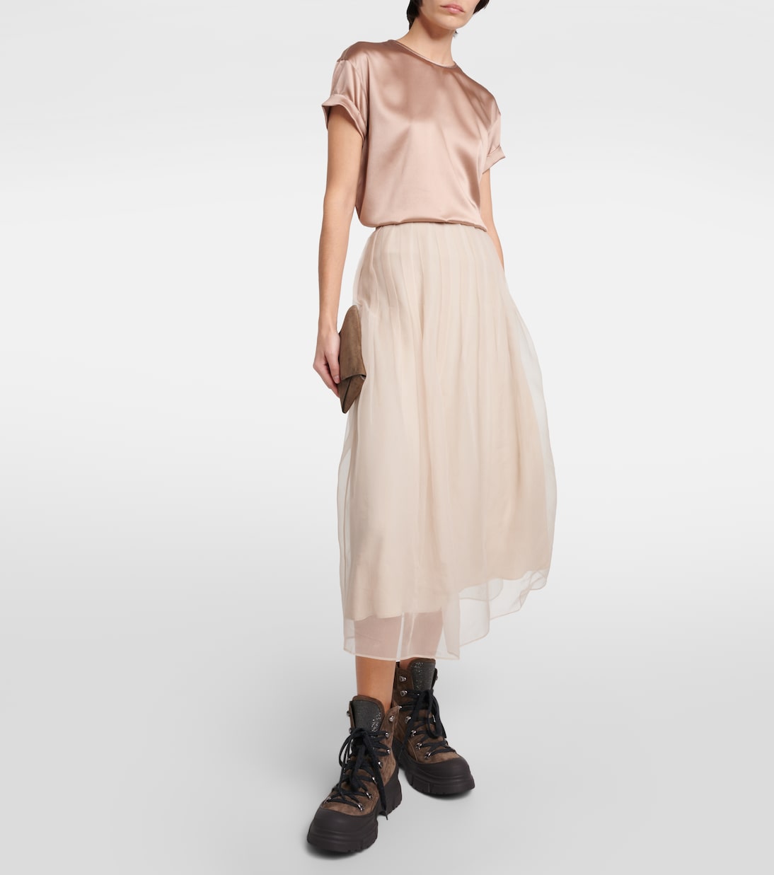 T-shirt en satin de soie mélangée | Brunello Cucinelli