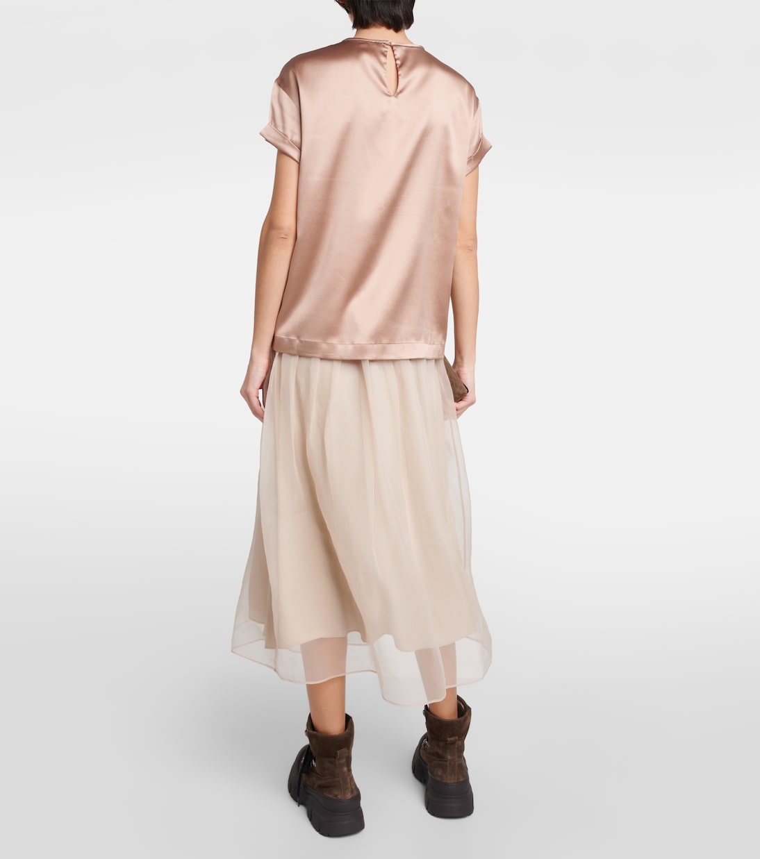 T-shirt en satin de soie mélangée | Brunello Cucinelli