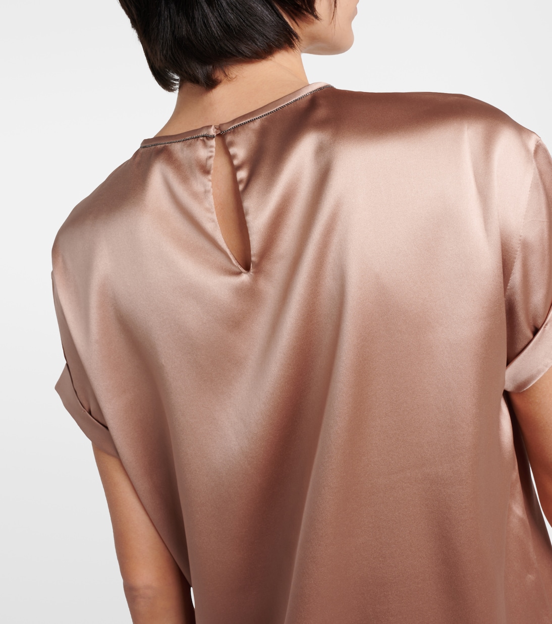 T-shirt en satin de soie mélangée | Brunello Cucinelli
