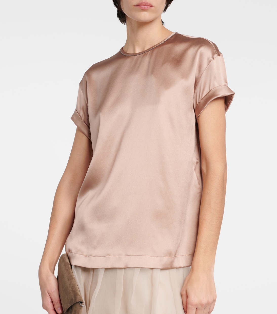 T-shirt en satin de soie mélangée | Brunello Cucinelli