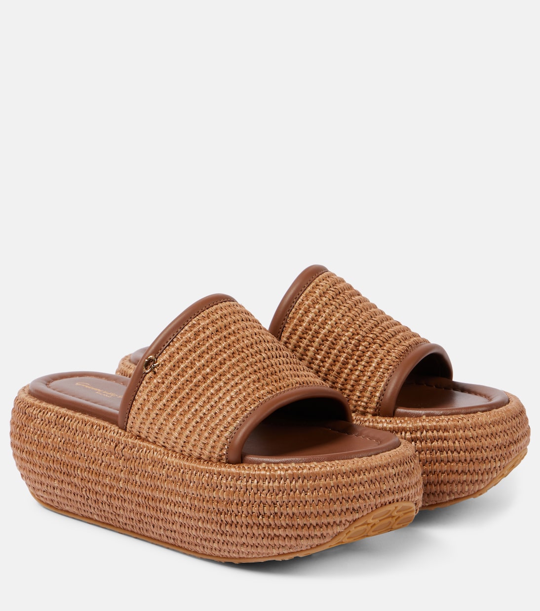 Amami leather and raffia platform mules | Gianvito Rossi