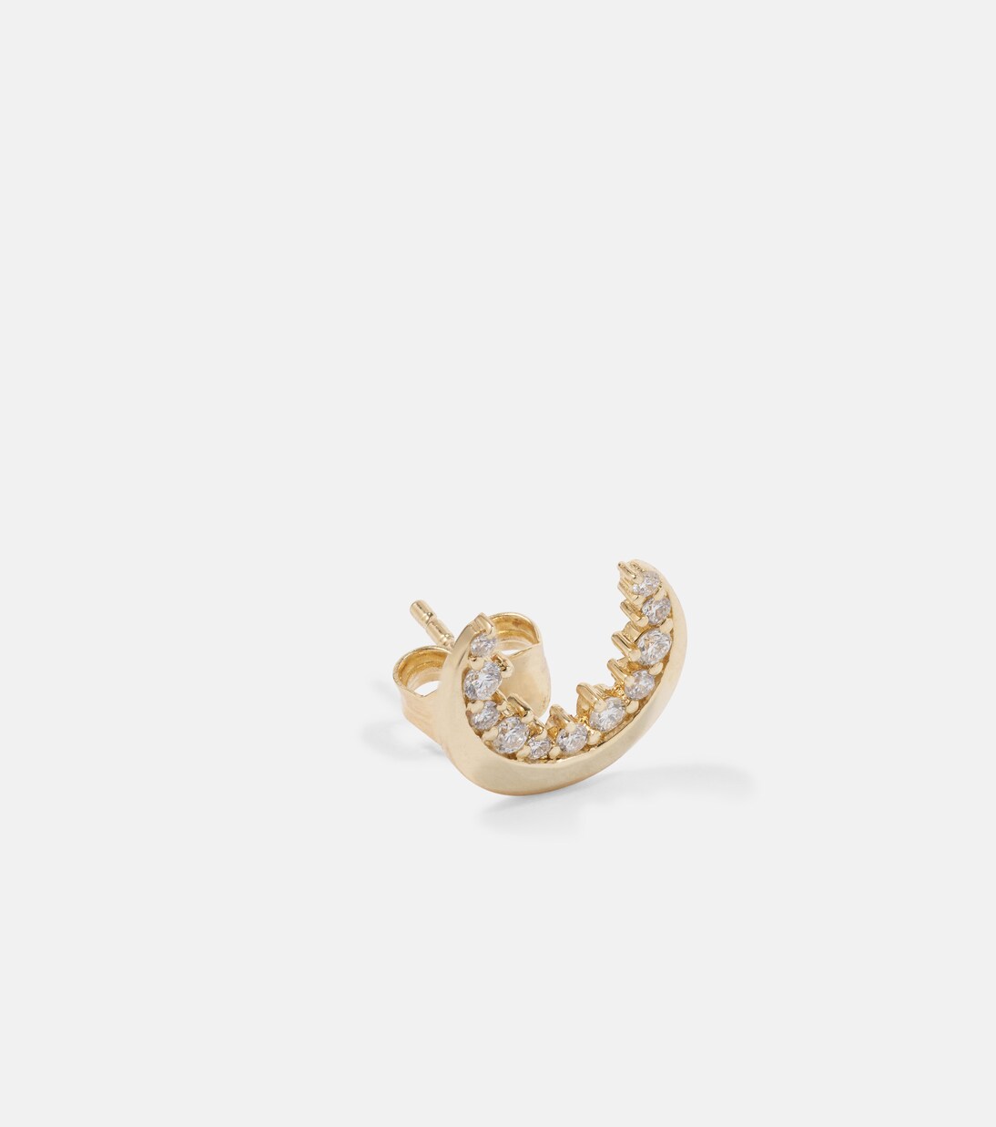 Orecchino singolo in oro 14kt con design Luna Crescente e diamanti, stile moderno per giovani