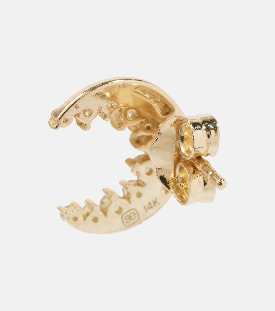 Orecchino singolo in oro 14kt con design Luna Crescente e diamanti, stile moderno per giovani