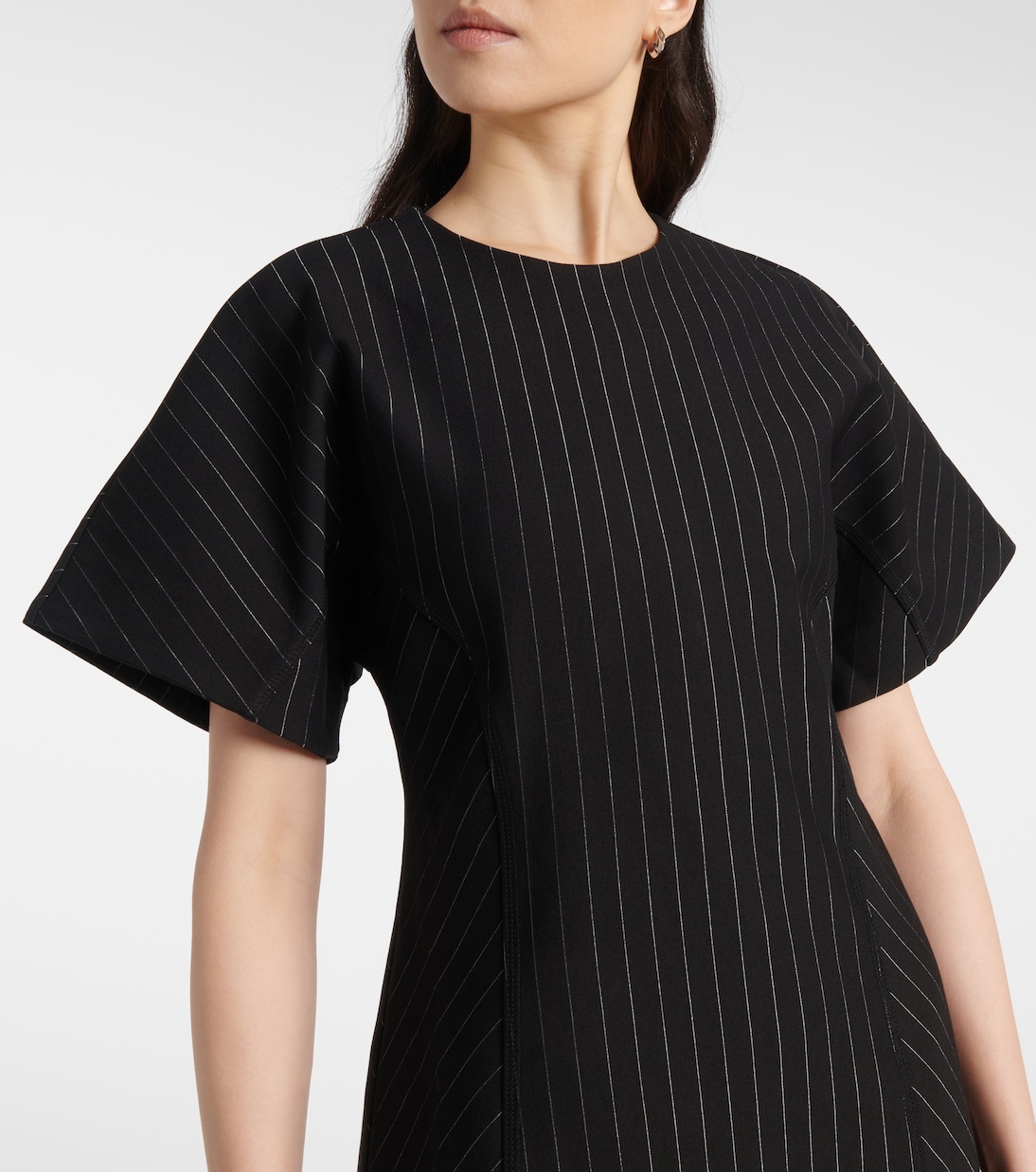 Pinstripe asymmetric midi dress | Ganni