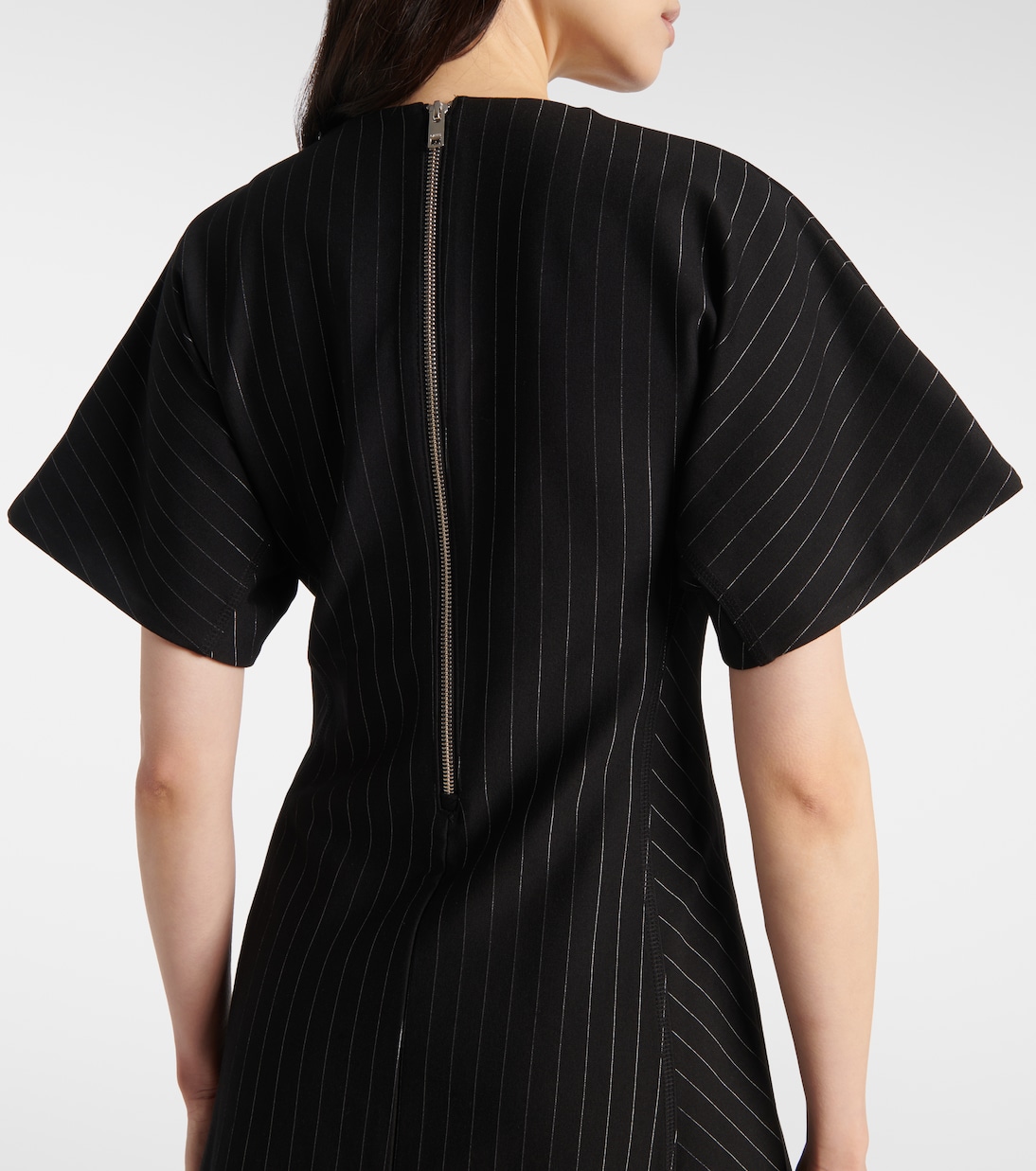 Pinstripe asymmetric midi dress | Ganni
