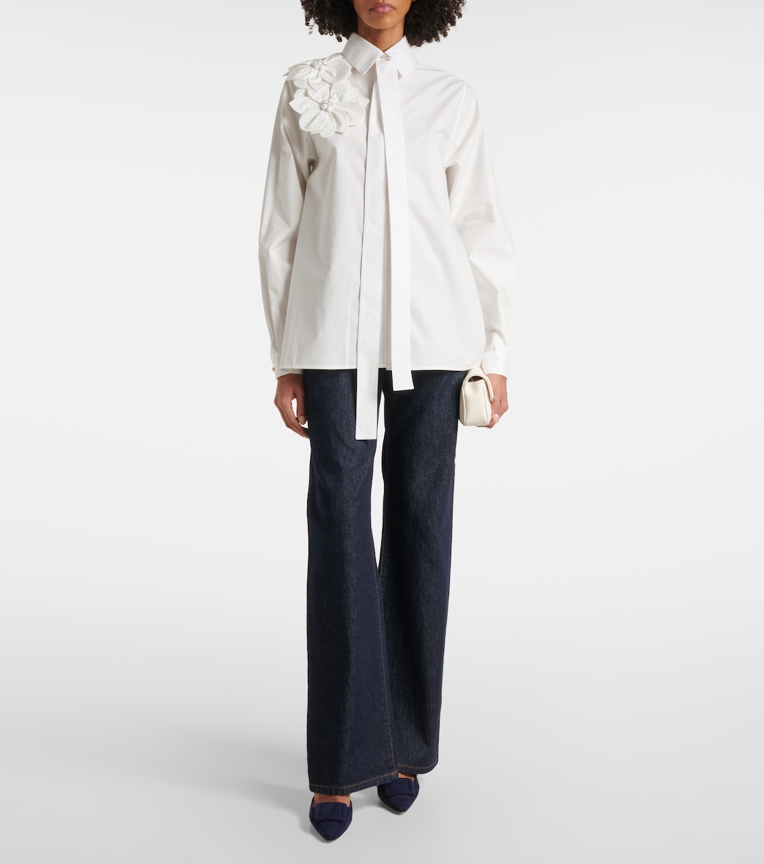 Camicia in popeline di cotone con applicazioni floreali | Elie Saab