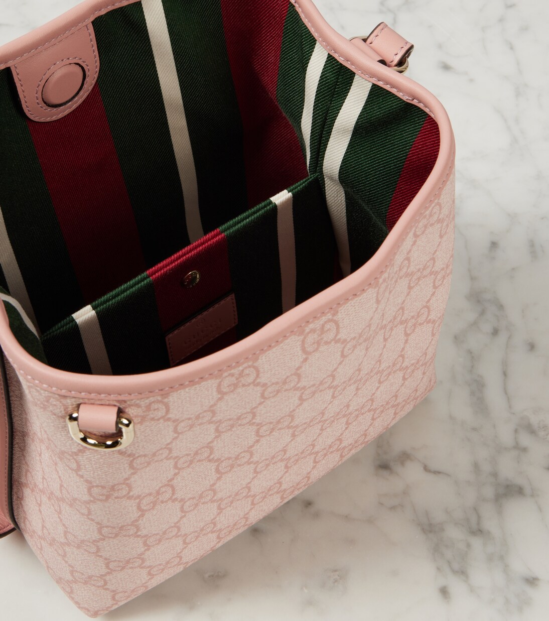 GG Emblem Mini leather-trimmed bucket bag | Gucci