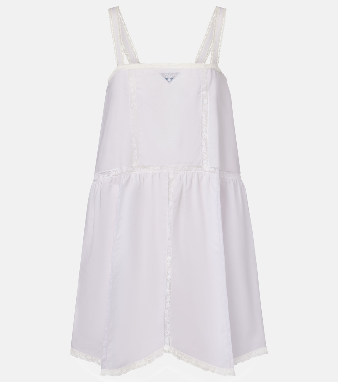Abito corto in lino e cotone con pizzo | Prada