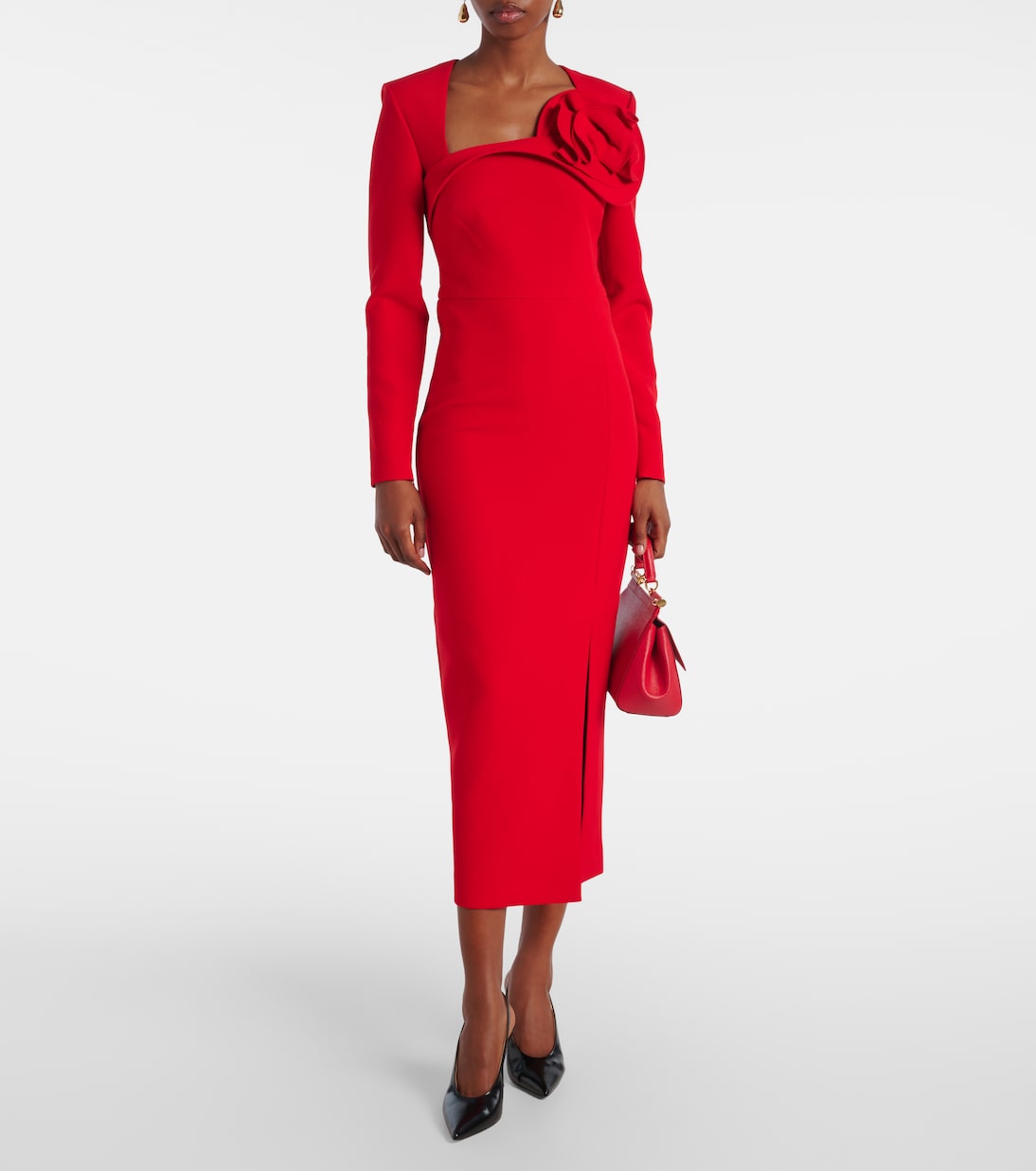 Floral-appliqué crêpe midi dress | Roland Mouret