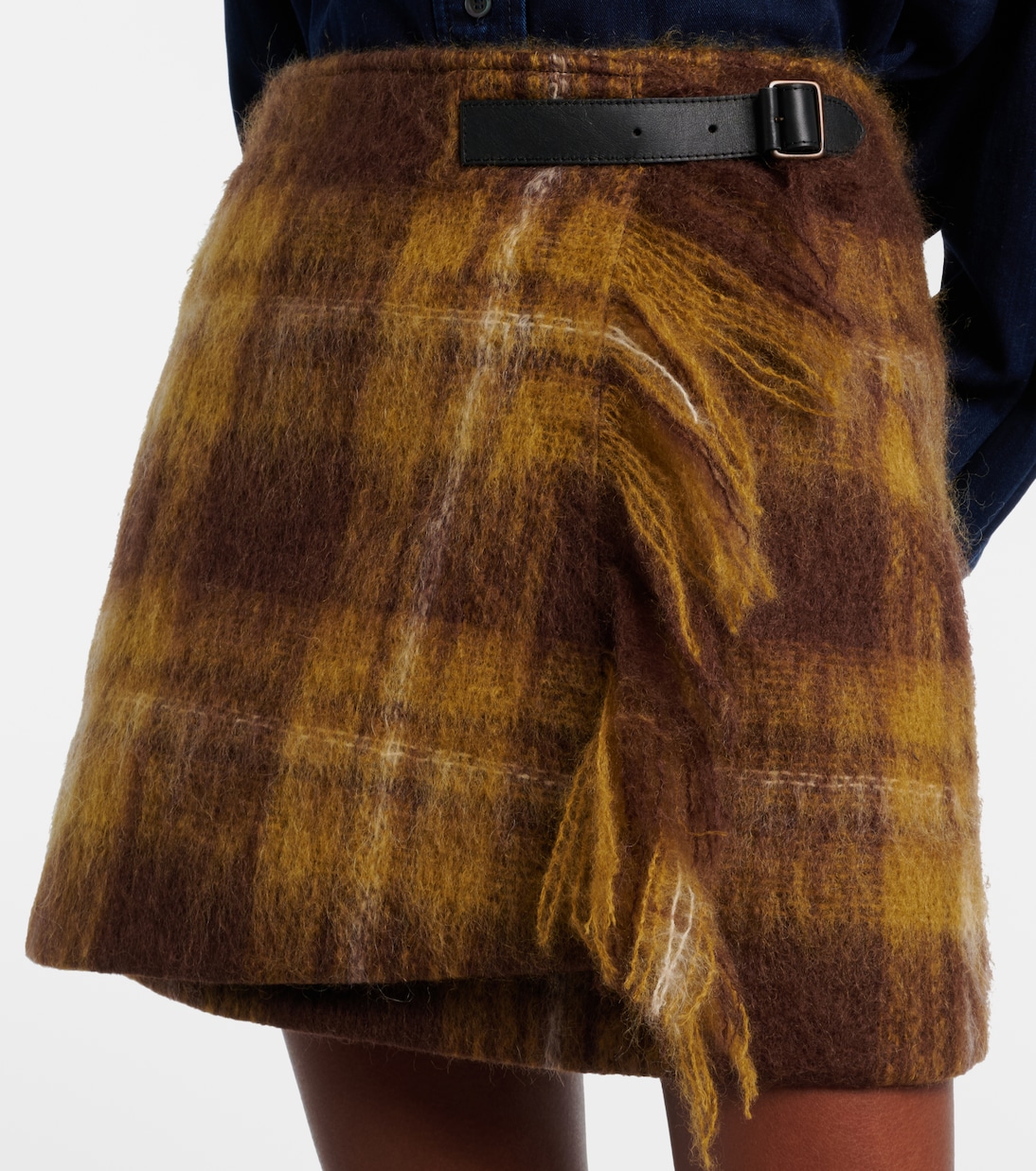Mini falda envolvente de mohair y lana a cuadros | Loewe