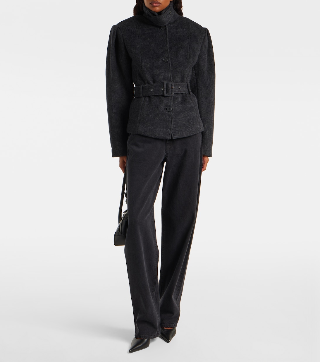 Marie belted herringbone wool-blend jacket | Rotate