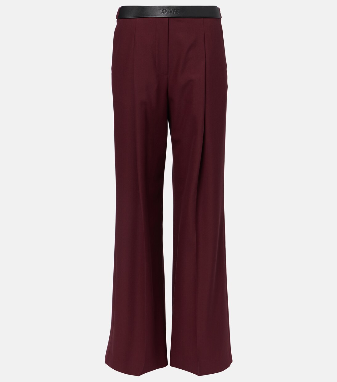 Leather-trimmed wool wide-leg pants | Loewe