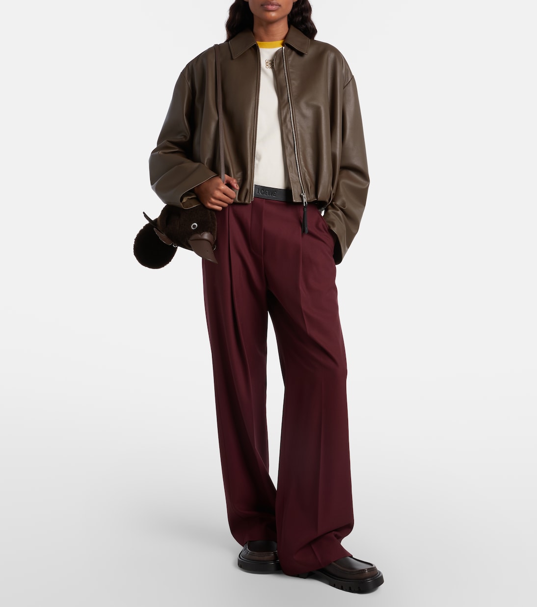 Leather-trimmed wool wide-leg pants | Loewe