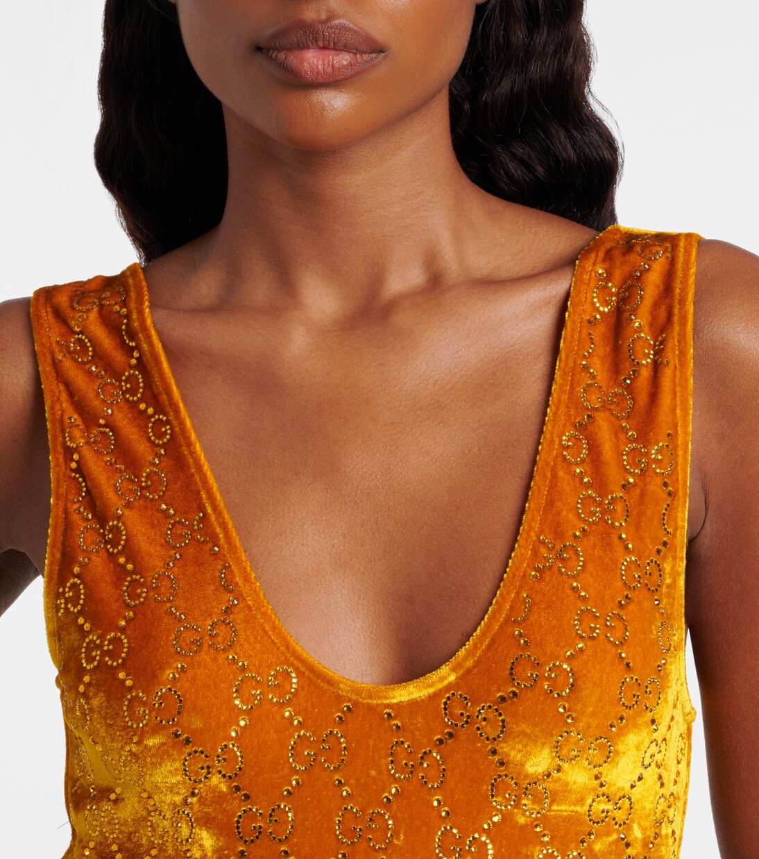 GG Body aus Samt mit Kristallen | Gucci