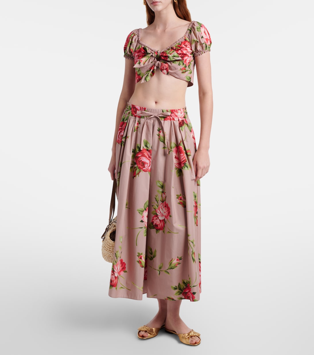 Floral pleated cotton midi skirt | Dolce&Gabbana