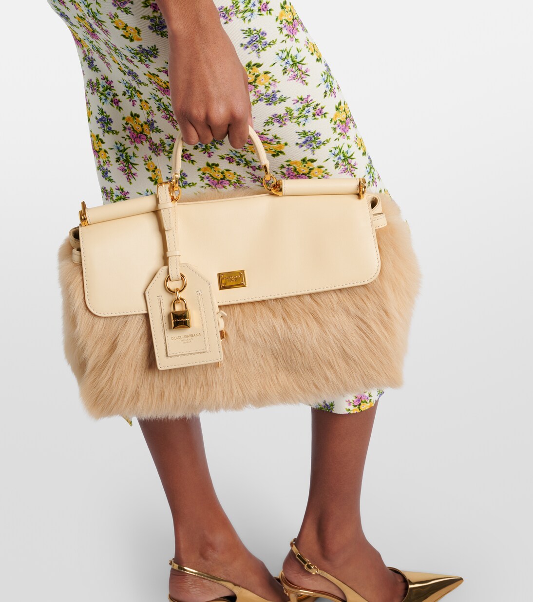 Sicily Large leather and shearling top-handle bag | Dolce&Gabbana