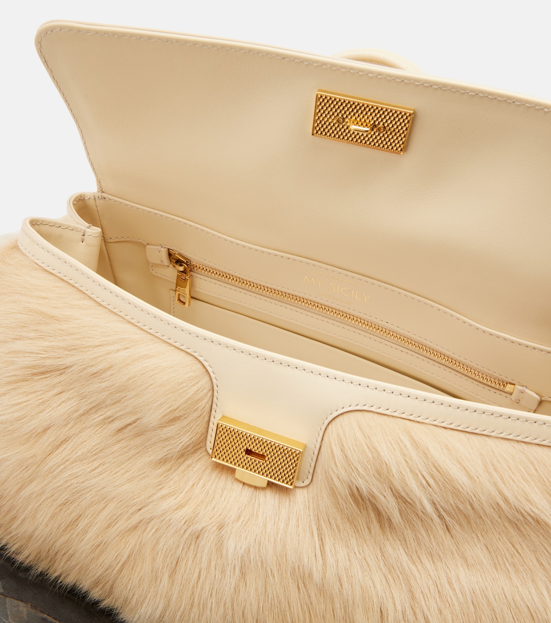Sicily Large leather and shearling top-handle bag | Dolce&Gabbana