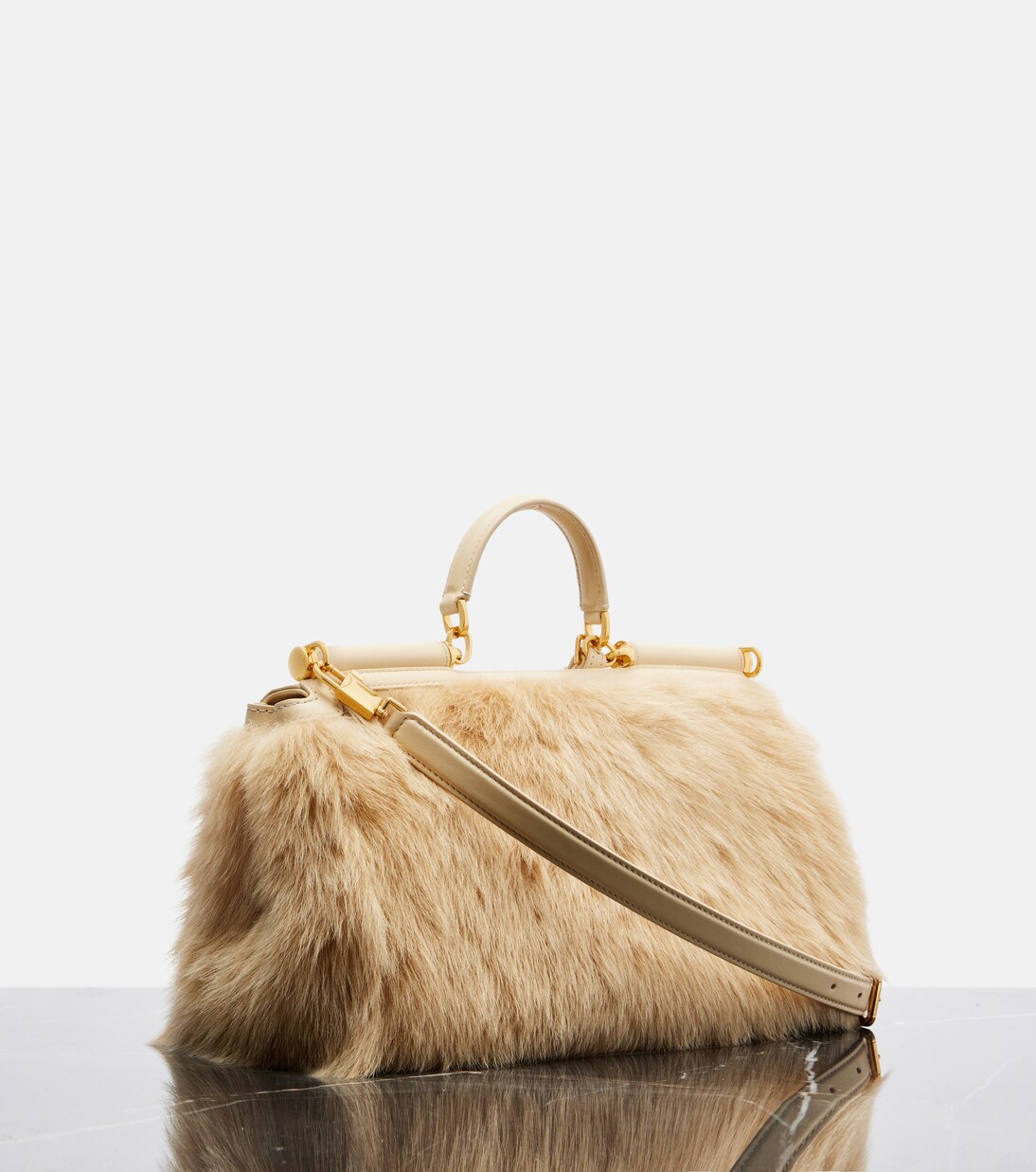 Sicily Large leather and shearling top-handle bag | Dolce&Gabbana
