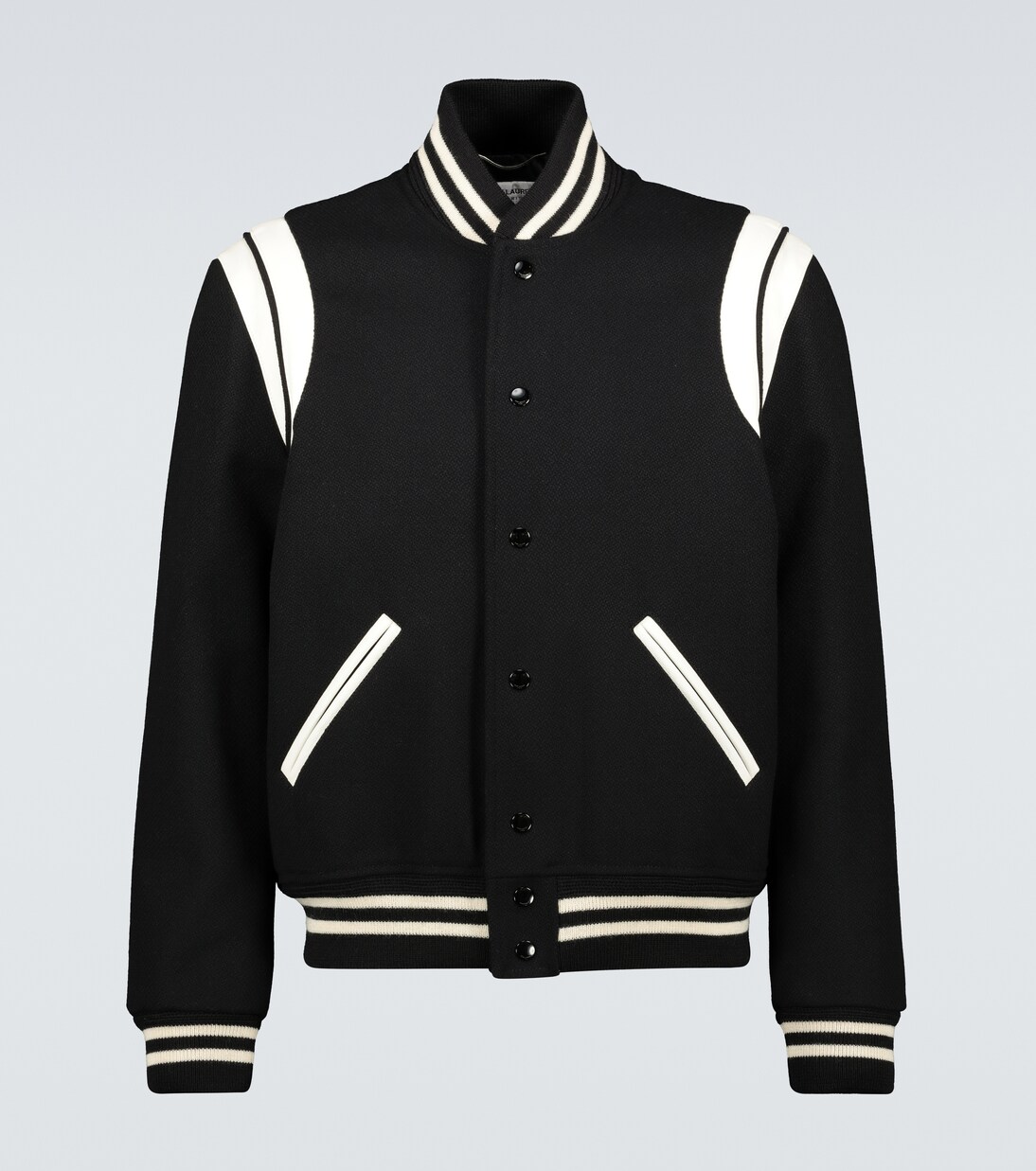 Collegejacke Teddy aus einem Wollgemisch in Schwarz Saint Laurent Mytheresa