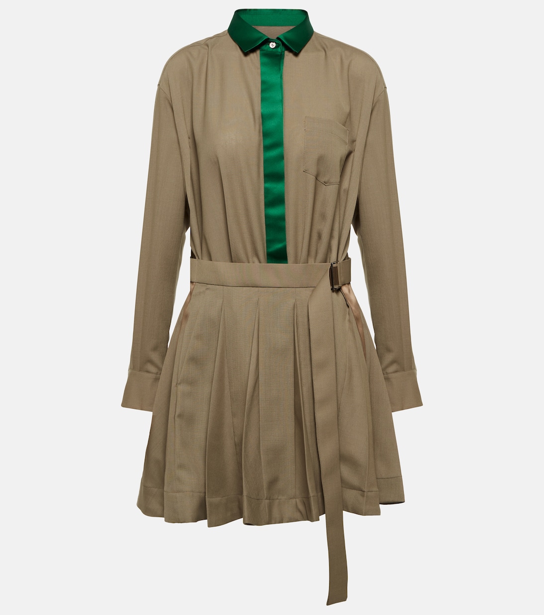Pleated satin-trimmed minidress | Sacai