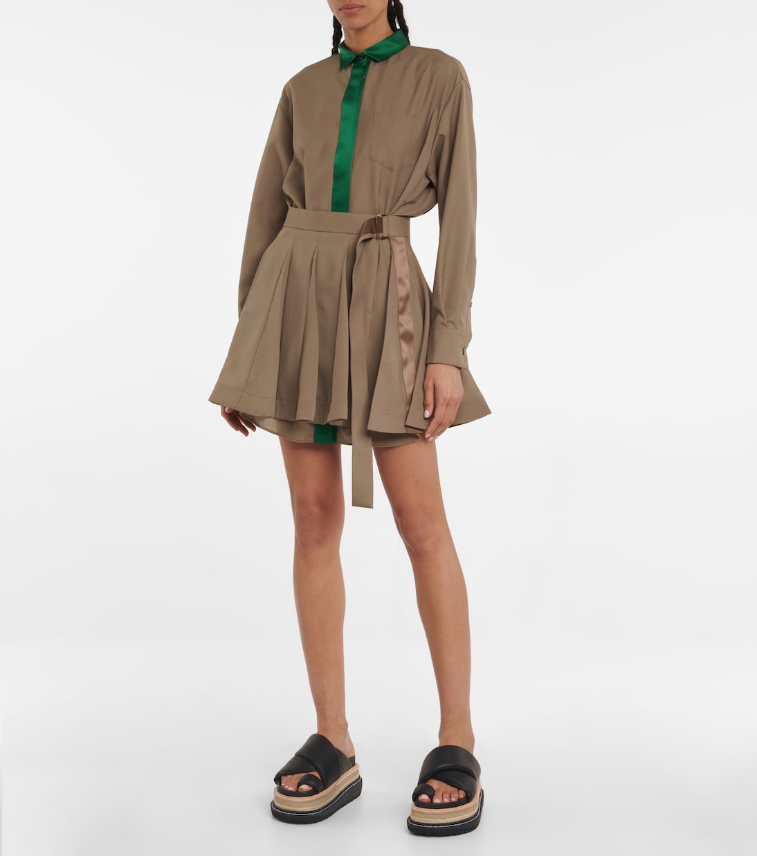 Pleated satin-trimmed minidress | Sacai