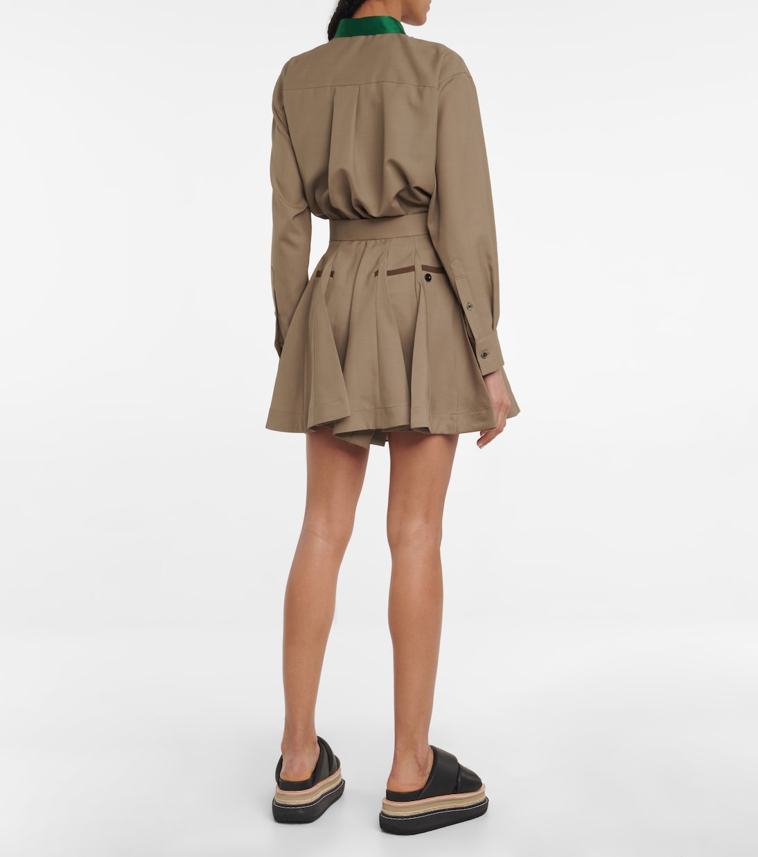 Pleated satin-trimmed minidress | Sacai