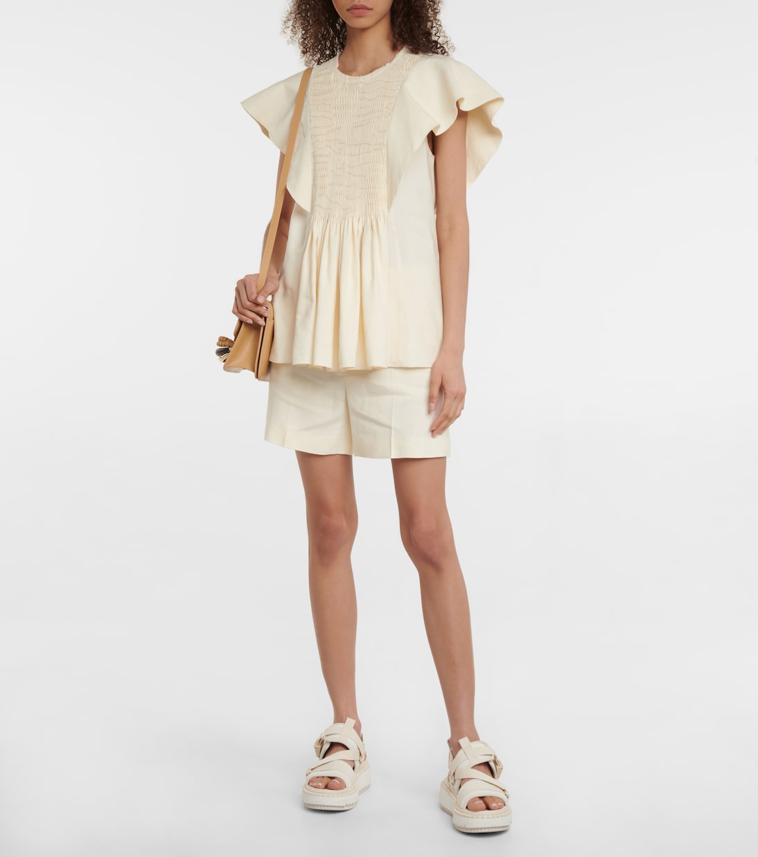 Shorts in lino e seta a vita alta | Chloé