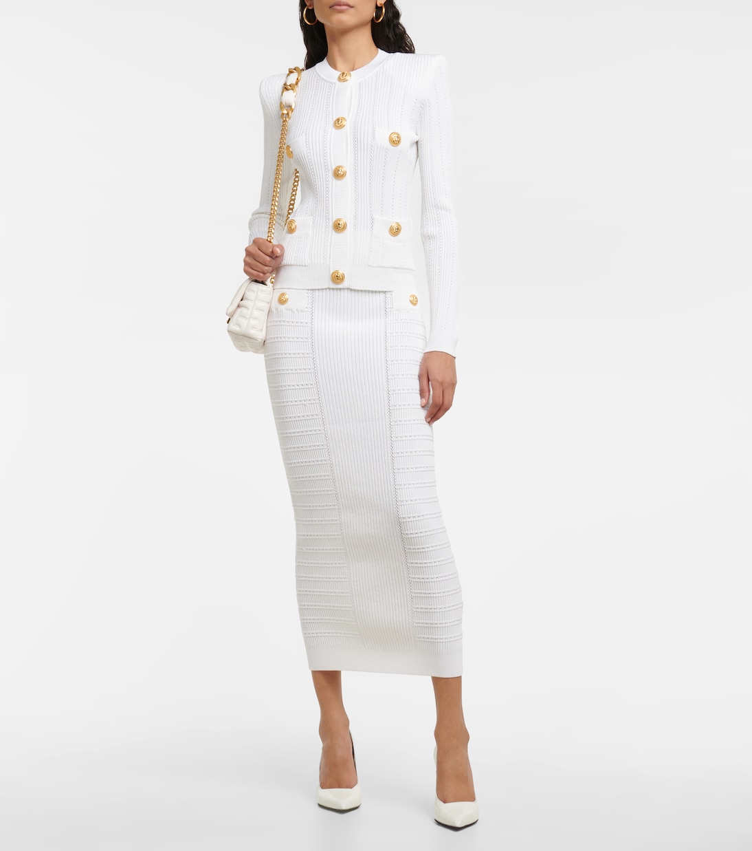 Falda midi de punto adornada | Balmain