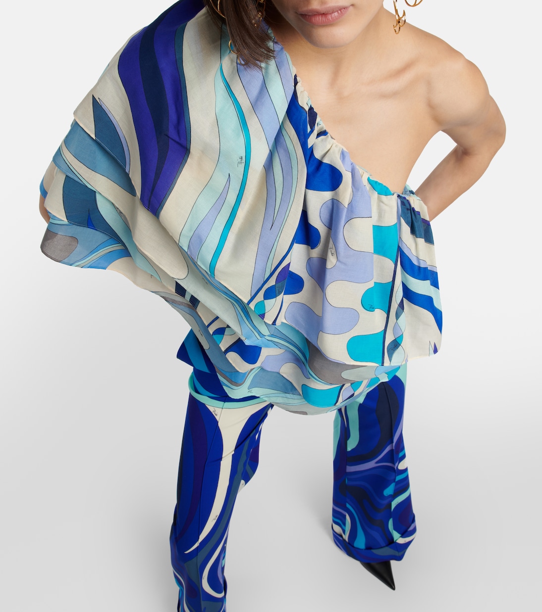 Fiamme one-shoulder cotton top | Pucci