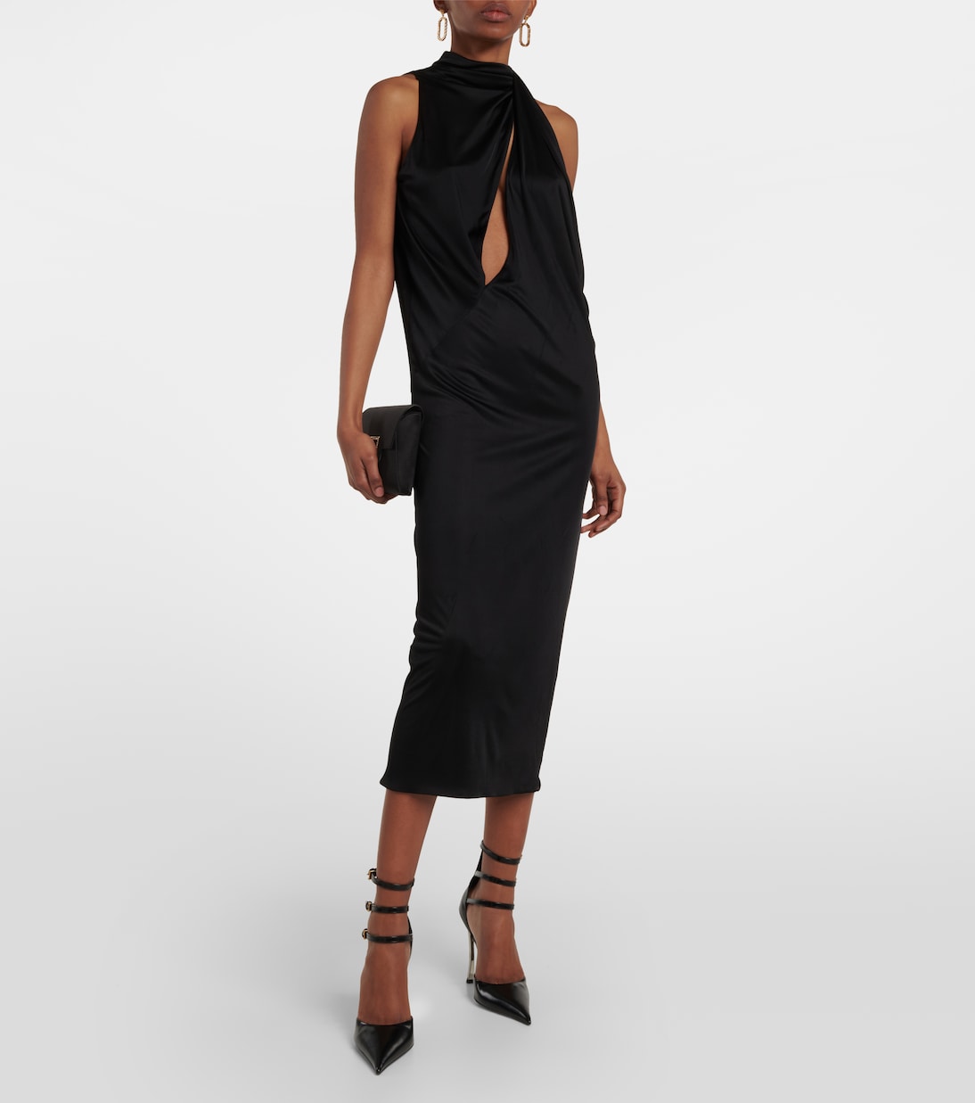 Cutout turtleneck satin midi dress | Versace