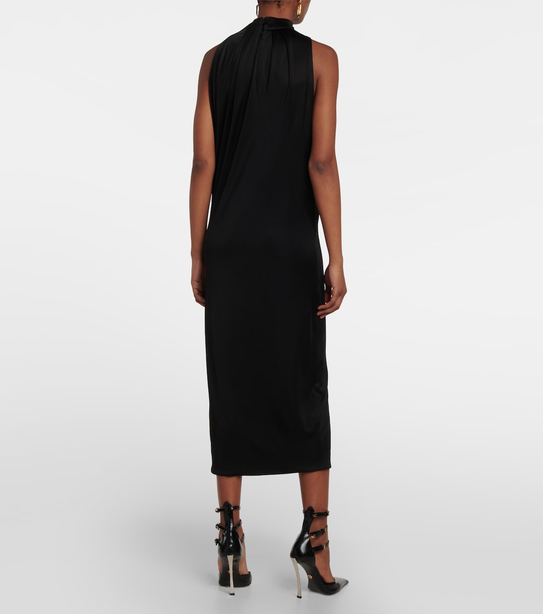 Cutout turtleneck satin midi dress | Versace