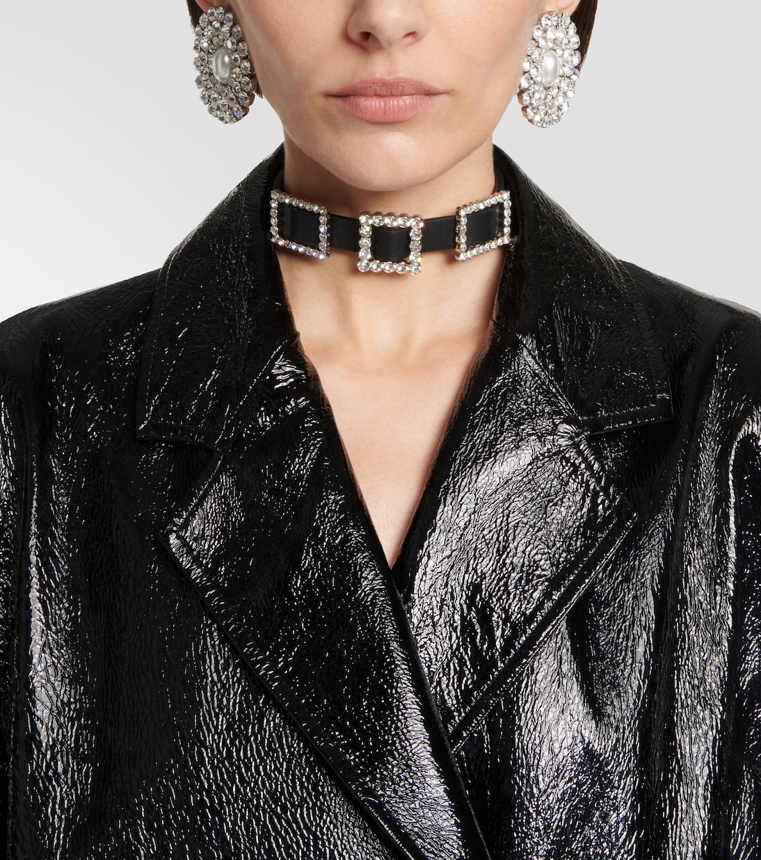 Choker in pelle con cristalli | Alessandra Rich