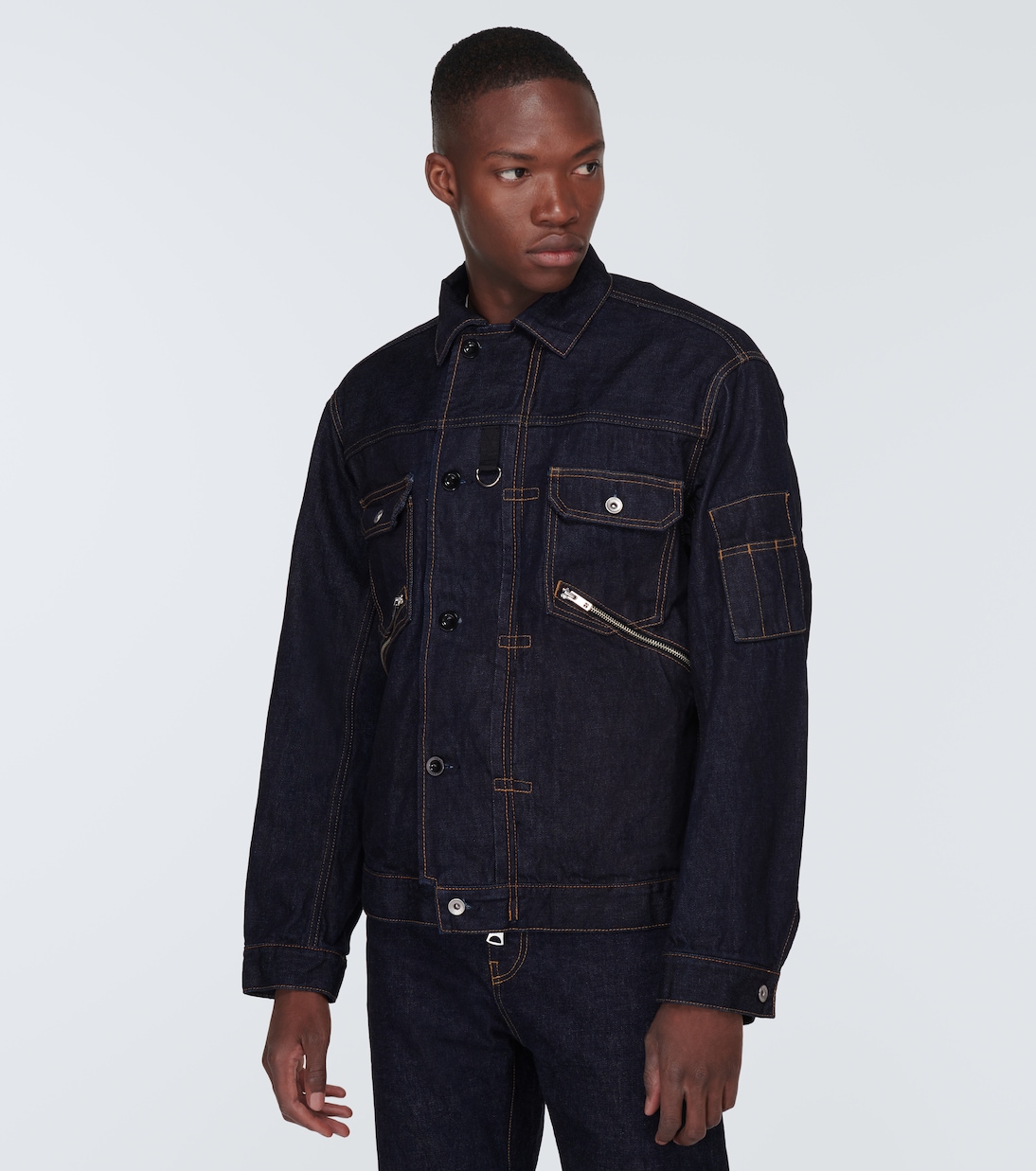 Asymmetric denim jacket | Sacai