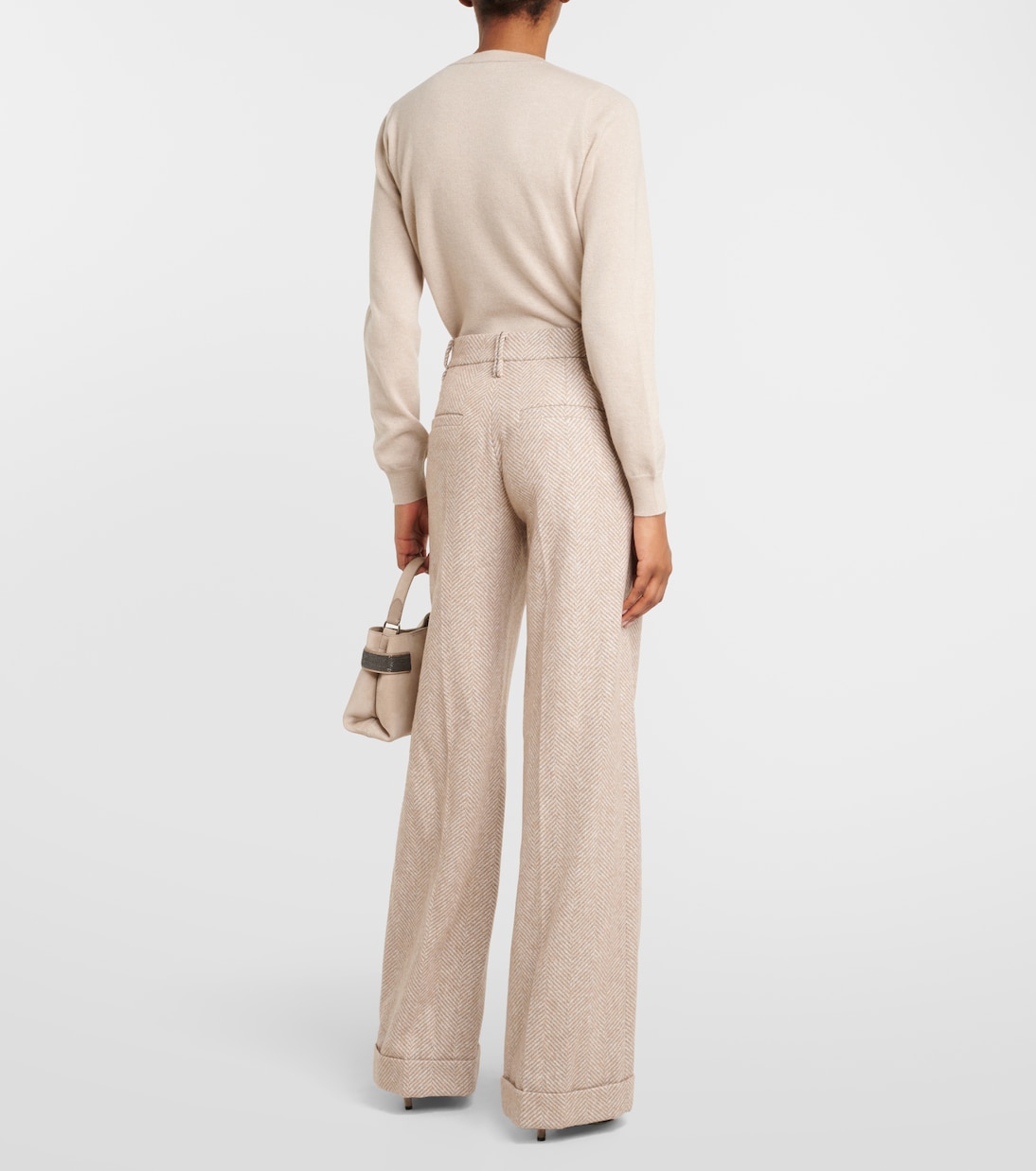 Chevron wool-blend flared pants | Brunello Cucinelli
