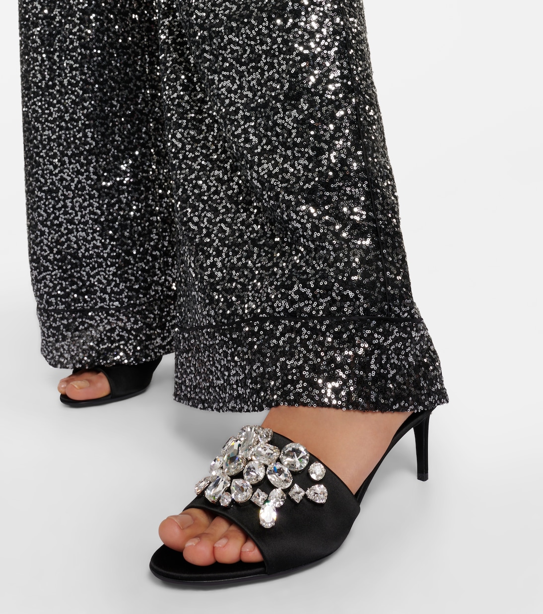 Crystal-embellished satin mules | Dolce&Gabbana